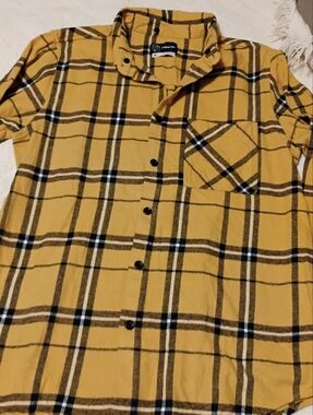 Original Use Yellow Plaid Button-Up Shirt with Black and White Accents